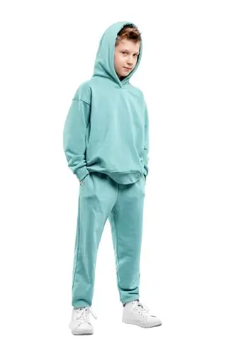 teal green cotton fleece tracksuit for kids manufactured by jgr enterprises